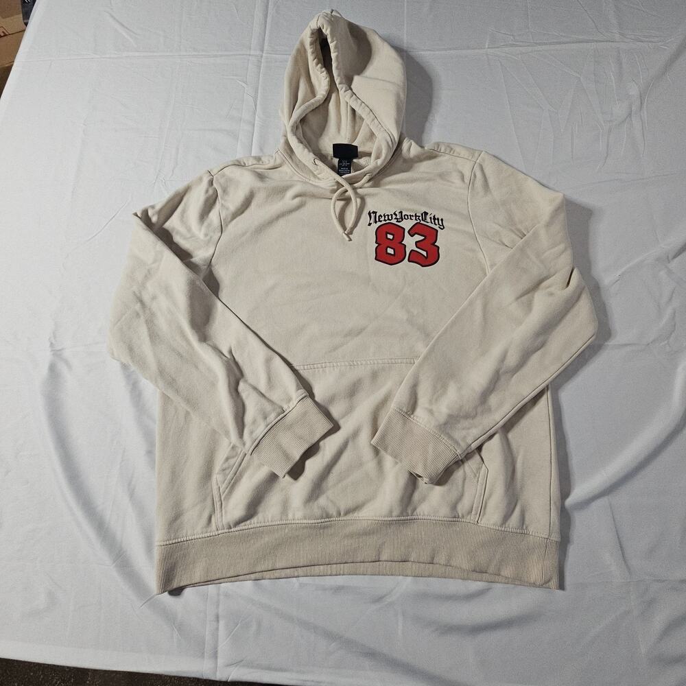 H&M "New York City 83" Beige Men's Long Sleeve Hoodie Sweatshirt Size M